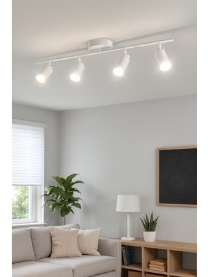 Modern 4'lü Beyaz Renk Spot Ledli Sıralı Avize, Salon, Mutfak ve Banyo Için