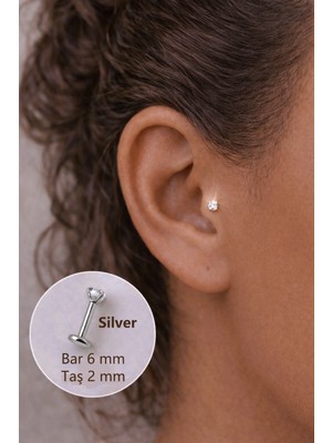 Sacce Scarves & Accessories 2 mm Tektaşlı 6 mm Çelik Piercing Gümüş Renkli