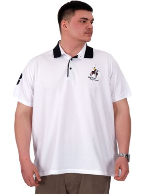 ModeXL Mode Xl Büyük Beden Erkek T-Shirt Polo Yaka Nakış Detaylı U25311 Beyaz