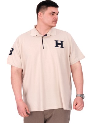 ModeXL Mode Xl Büyük Beden Erkek T-Shirt Polo Yaka H Brouded U25312 Bej