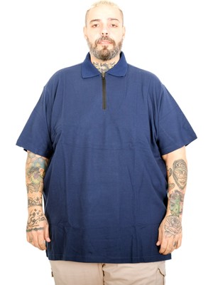 Mode Xl Büyük Beden Erkek Fermuarlı Polo Yaka T-Shirt 25319 Indıgo