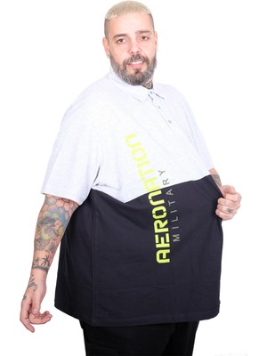 Mode Xl Büyük Beden Erkek Parçalı Polo Yaka T-Shirt 25318 Gri Melanj