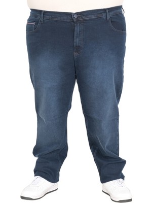 Mode Erkek Büyük Beden Classic 5 Cep Pantolon 25930 %98 Pamuk Rahat Kalıp Mavi-Siyah