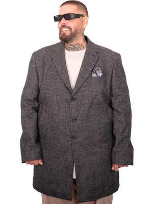 Mode Xl Battal Beden Palto Ekose Uzun 25750 Sıyah