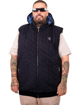 Mode Xl Lacivert Antık Kapitone Yelek 6XL Erkek İçin Kısa Kol Düz Desenli Polyester