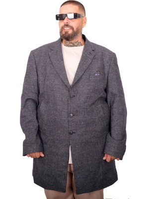 Mode Xl Battal Beden Palto Ekose Uzun 25750 Lacivert