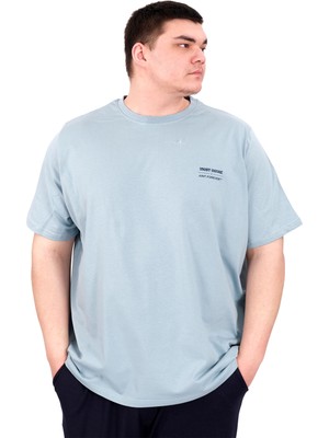 ModeXL Mode Xl Büyük Beden Erkek T-Shirt Bisiklet Yaka Forever U25023 Mavi