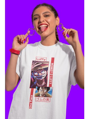 Sevbano Monkey D. Luffy Baskılı Unisex Oversize One Piece Anime Karakter Tişört