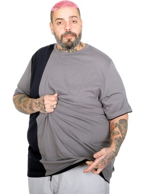 ModeXL Mode Xl Büyük Beden Erkek Parçalı MD08 T-Shirt U22134 Fume