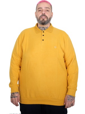 ModeXL Mode Xl Büyük Beden Erkek Nakışlı Selanik Polo Sweatshirt 20440 Hardal
