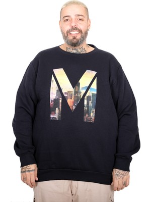 Mode Xl Büyük Beden Erkek M Bisiklet Yaka Sweatshirt U25807 Lacivert