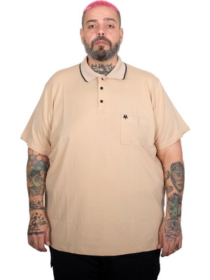 ModeXL Mode Xl Büyük Beden Erkek Likralı Süprem Cepli Polo Yaka T-Shirt 21558 Bej