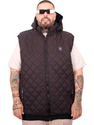 Mode Xl Büyük Beden Erkek Kapitone Yelek Siyah %100 Polyester Kısa Kol Düz Desen