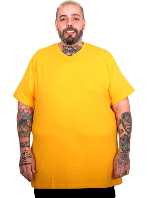 ModeXL Mode Xl Büyük Beden Erkek Basic V Yaka T-Shirt 20150 Hardal