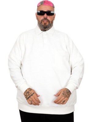 Mode Xl Büyük Beden Erkek Polo Waffle Kazak U25821 Ekru