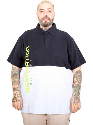 Mode Xl Büyük Beden Erkek Parçalı Polo Yaka T-Shirt 25318 Lacivert