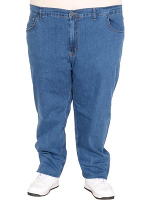 ModeXL Büyük Beden Erkek Klasik Toronto Kot Pantolon %98 Pamuk Lastikli Paça Rahat Kalıp 22936 A.mavi