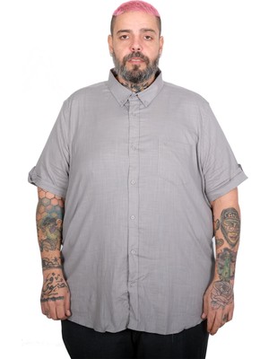ModeXL Mode Xl Büyük Beden Erkek Kısa Kollu Keten Likralı Cepli Gömlek 20389 A.gri