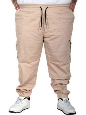 Mode Xl Büyük Beden Erkek Keten Kargo Jogger Barcelona Pantolon 25911 Bej