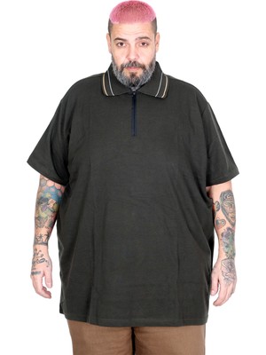 Mode Xl Büyük Beden Erkek Fermuarlı Polo Yaka T-Shirt 25320 Haki