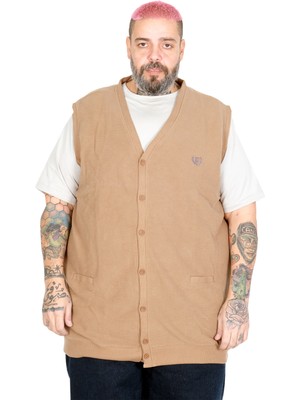 ModeXL Mode Xl Büyük Beden Erkek Düğmeli Selanik Yelek 20545 Sutlu Kahve
