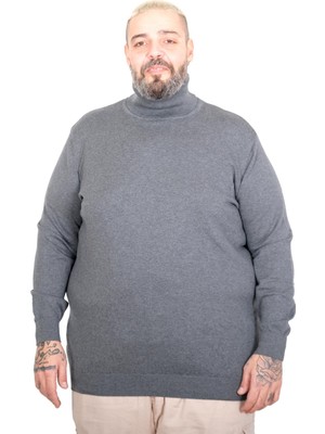 ModeXL Büyük Beden Erkek Balıkçı Yaka Kazak K.grı 22205 Günlük Tarz Uzun Kol