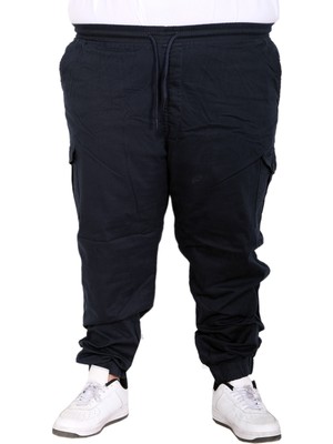 Mode Xl Büyük Beden Erkek Keten Kargo Jogger Pantolon 25911 Rahat Kalıp Denim Kumaş Lacivert