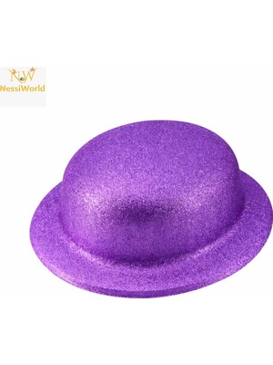 Trend Kapında Mor Simli Melon Şapka | Ince Plastik Glitter Yetişkin Parti Şapkası