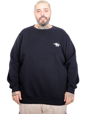Mode Xl Büyük Beden Erkek Horse Bisiklet Yaka Sweatshirt U25812 Lacivert