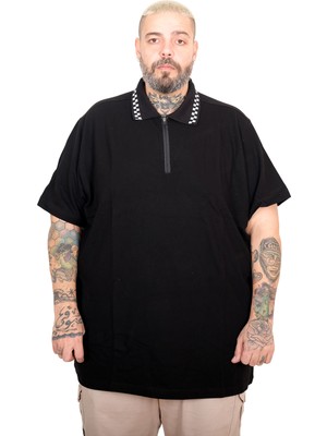 Mode Xl Büyük Beden Erkek Fermuarlı Polo Yaka T-Shirt 25320 Sıyah