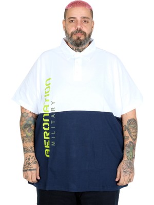 Mode Xl Büyük Beden Erkek T-Shirt Polo Yaka Parçalı 25318 Beyaz