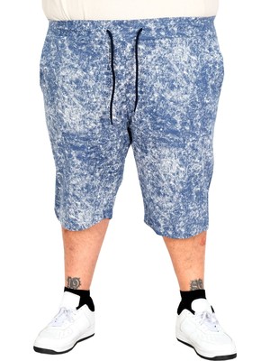 Mode Xl Erkek Büyük Beden Aşındırma Baskılı Şort 20037S Mavi