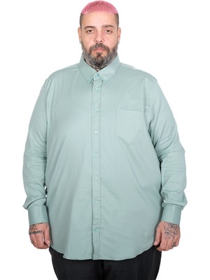 ModeXL Mode Xl Erkek Büyük Beden Uzun Kollu Gabardin Gömlek 25604 Su Yeşili