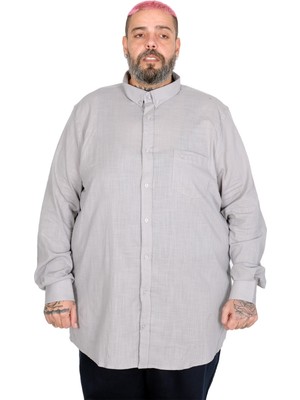 ModeXL Mode Xl Büyük Beden Erkek Uzun Kollu Keten Cepli Gömlek 20386 Gri
