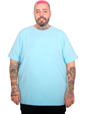 ModeXL Mode Xl Büyük Beden Erkek Super Basic Bisiklet Yaka T-Shirt 20149 Turkuaz