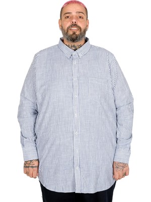 ModeXL Mode Xl Büyük Beden Erkek Uzun Kollu Keten Line Cepli Gömlek 20384 Lacivert