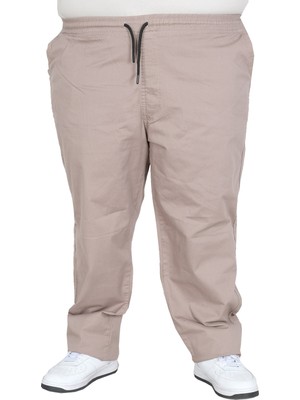 ModeXL Mode Xl Büyük Beden Erkek Keten Jogger Pantolon Milano 21913 Taş Rengi