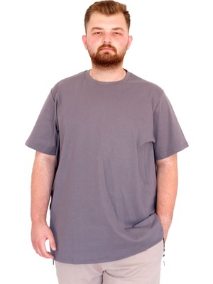 ModeXL Mode Xl Büyük Beden Erkek T-Shirt Bisiklet Yaka U25035 Füme