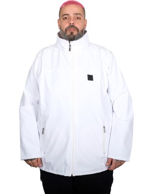 ModeXL Büyük Beden Erkek Softshell Su Geçirmez Mont 21232 Beyaz Uzun Kol Düz Desenli