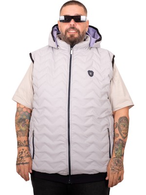 Mode Xl Erkek Kapitone Yelek 5XL Kolsuz Gri Düz Desenli %100 Polyester Büyük Beden U25722