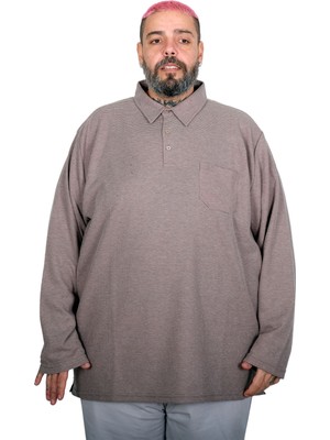 ModeXL Mode Xl Büyük Beden Erkek Uzun Kollu Cepli Waffle Polo 23449 Gri