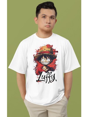 Sevbano Monkey D. Luffy One Piece Baskılı Unisex Oversize Anime Karakter Tişört