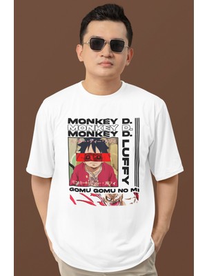 Sevbano Monkey D. Luffy Tasarım Baskılı Unisex Oversize Anime Dizi Karakter Tişört