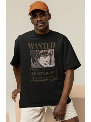 Sevbano Wanted Dead Or Alive Yagami Light Baskılı Unisex Oversize Death Note Anime Karakter Tişört