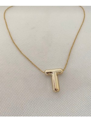 Altın Renk T Harf Çelik Balon Kolye