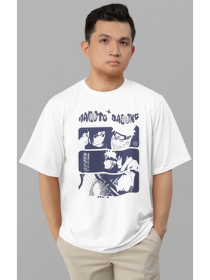 Sevbano Naruto Sasuke Baskılı Unisex Oversize Anime Karakter Tişört