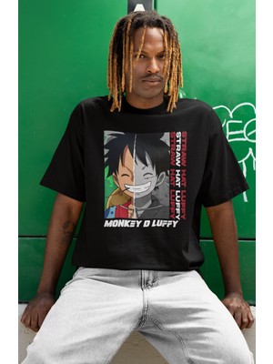 Sevbano Straw Hat Luffy Yazılı Monkey D. Luffy Baskılı Unisex Oversize One Piece Anime Tişört