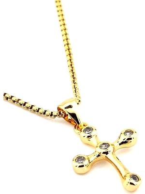 Normadia Küçük Zirkon Taşlı Sarı Çelik Hristiyan Haç Kolye, Şık ve Zarif Tasarım
