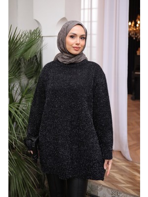 İmaj Butik Siyah Bisiklet Yaka Simli Triko Kazak