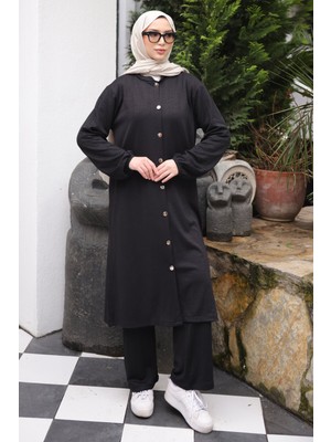 İmaj Butik Siyah Düğmeli Tunik Pantolonlu Bürümcük Takım